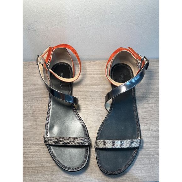 Jimmy Choo Leather/Suede Flat Strappy Sandals Black/Orange Women's Size EU 40.5 - Picture 4 of 6